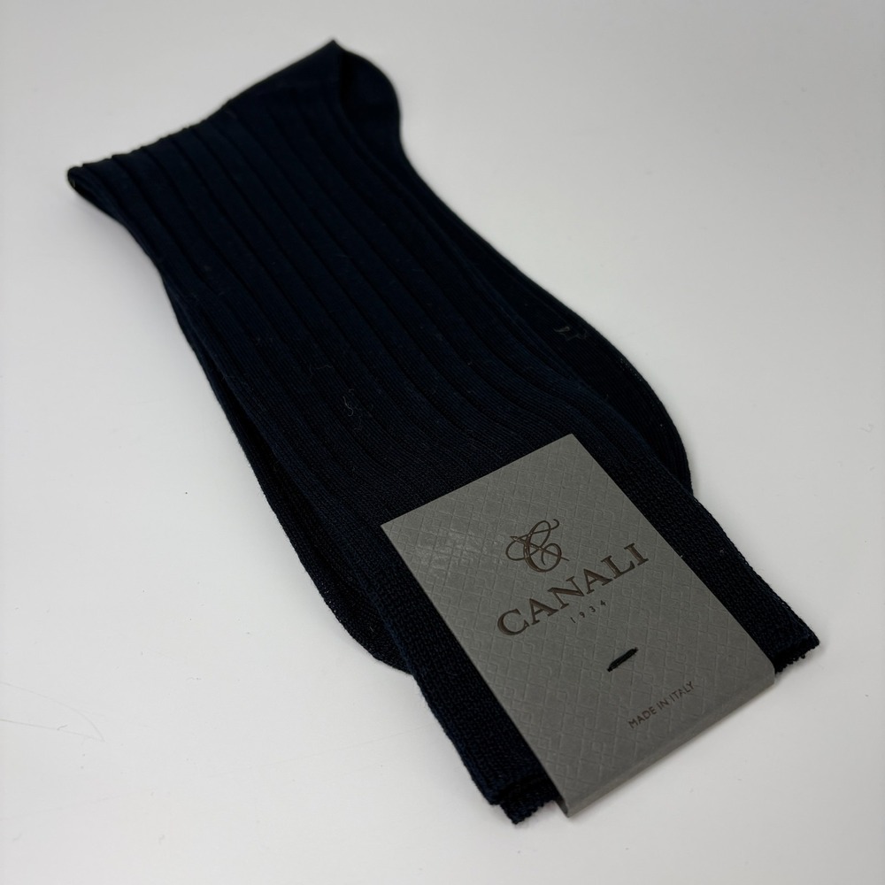 NWT Canali 100% Cotton Ribbed Dress Socks Made Italy Navy Size 11